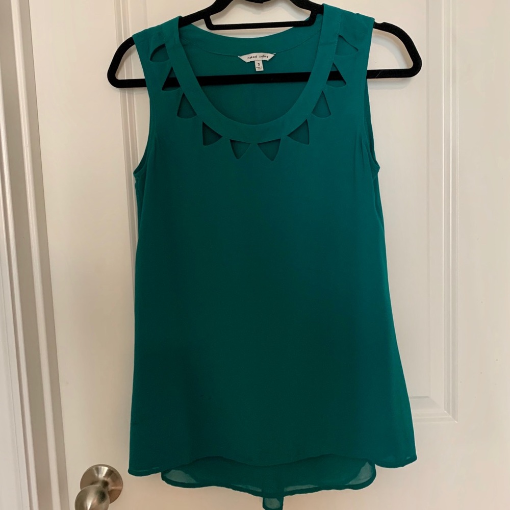 Blue high collar blouse